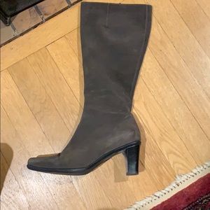 Grey Suede Knee-High Boots